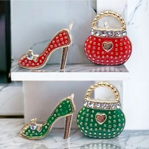 👠 Fashion Diva Mismatched Earrings 👜 High Heels & Purse Bag Stud Jewelry NEW